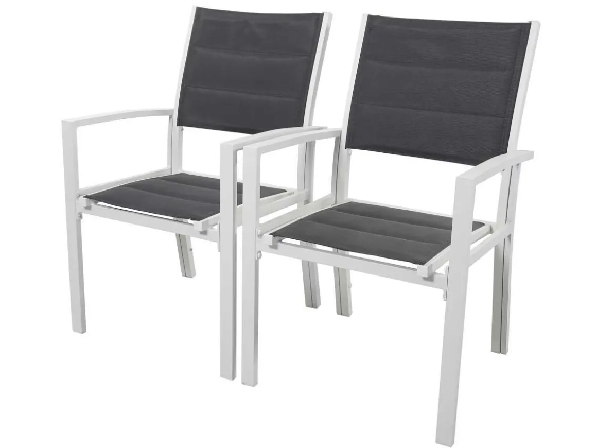 Fauteuil jardin Alu/Textilène "Brazil / Canaries" - Phoenix - blanc / gris foncé
