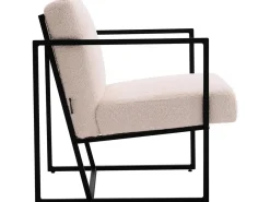 Fauteuil "Kennedy" en velours et métal - 73. 5 x 75.5 x 81 cm - Crème