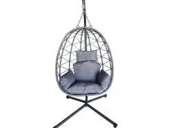 Fauteuil oeuf suspendu en rotin "Cosi" - 99 x 92 x 194 cm - Gris