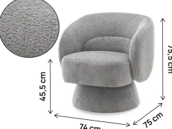 Fauteuil pivotant en tissu bouclette "Franklin" - 74 x 75 x 75 cm - Gris