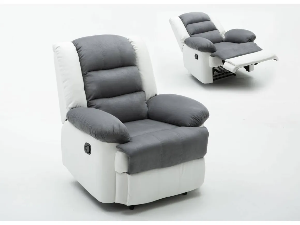 Fauteuil relax "Buckingham" - 85 x 93 x 100 cm - Blanc / Gris clair