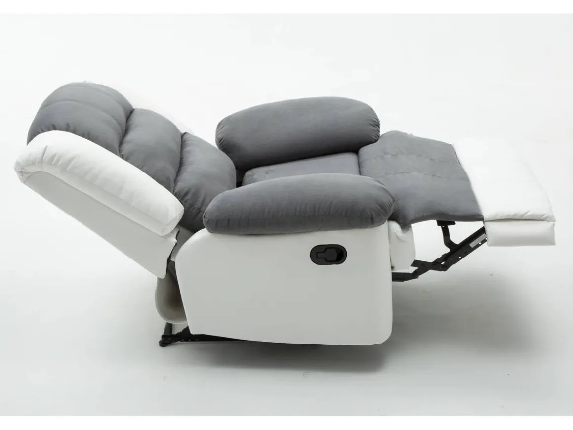 Fauteuil relax "Buckingham" - 85 x 93 x 100 cm - Blanc / Gris clair