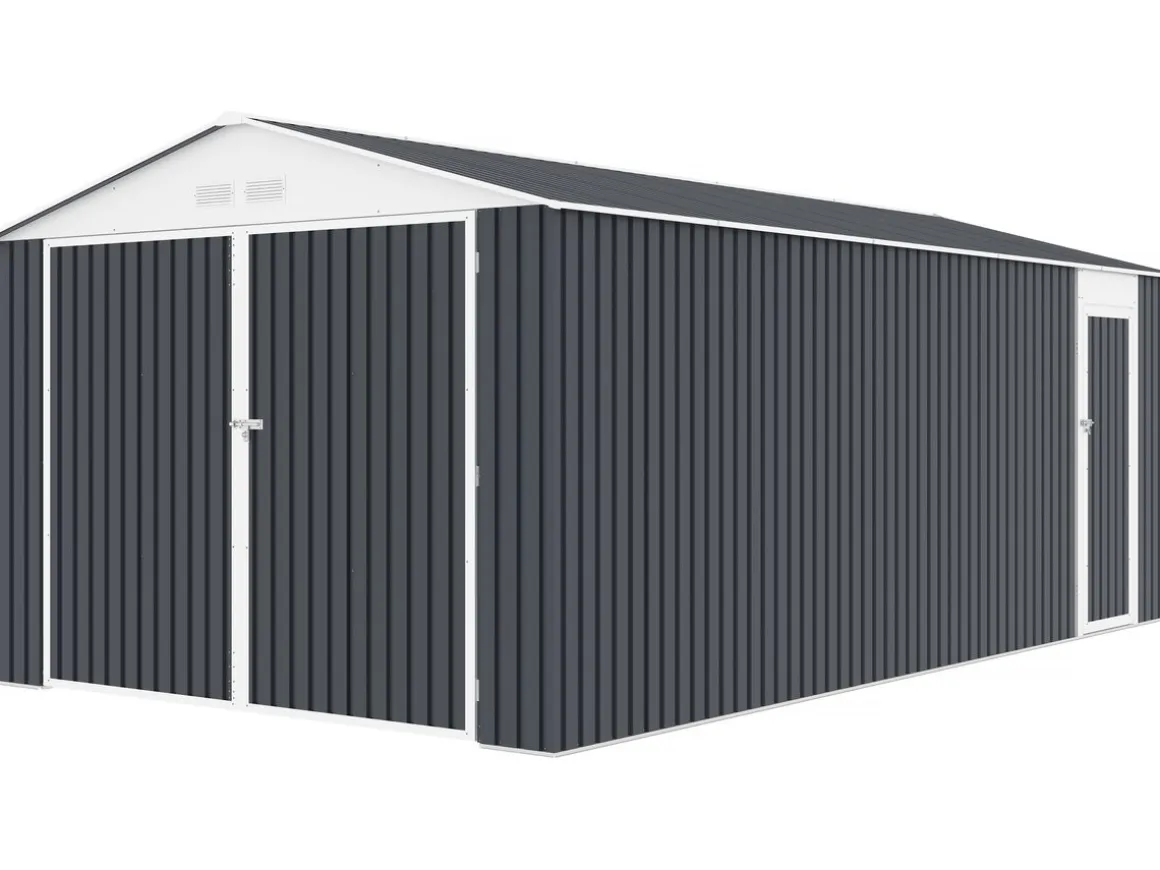 Garage métal " Houston" - 18,56m² avec gouttière et récupérateur d'eau - Anthracite