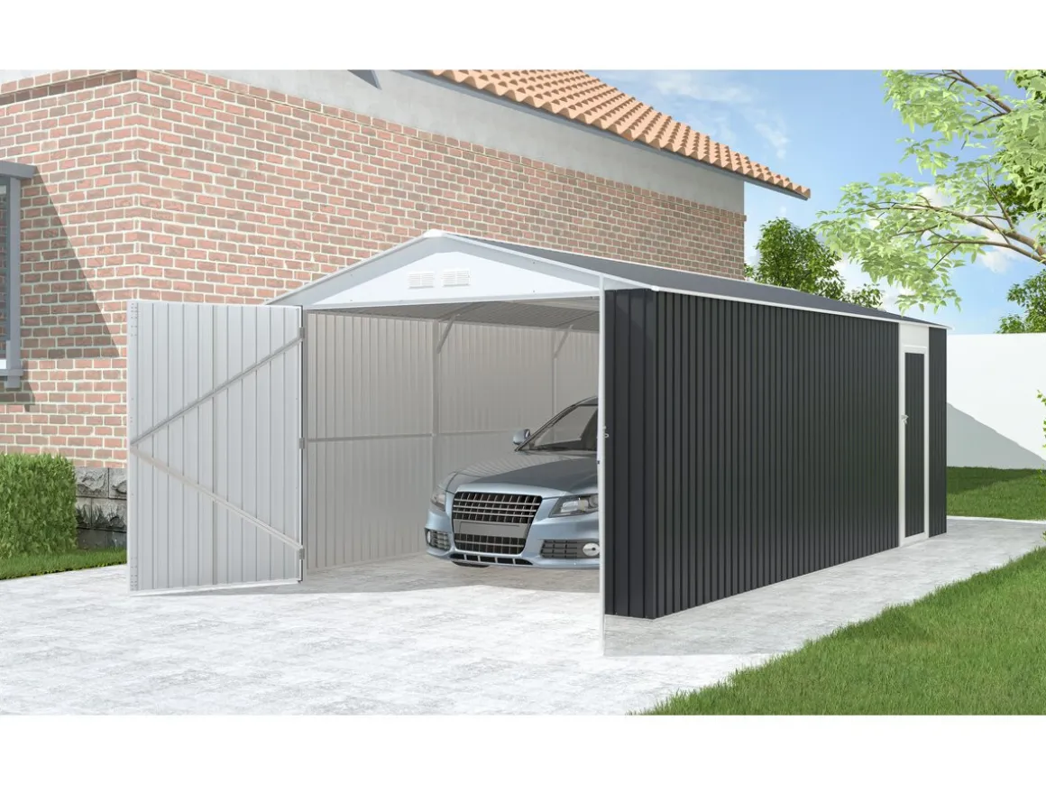 Garage métal " Houston" - 15,36 m² Avec panneau solaire - Anthracite
