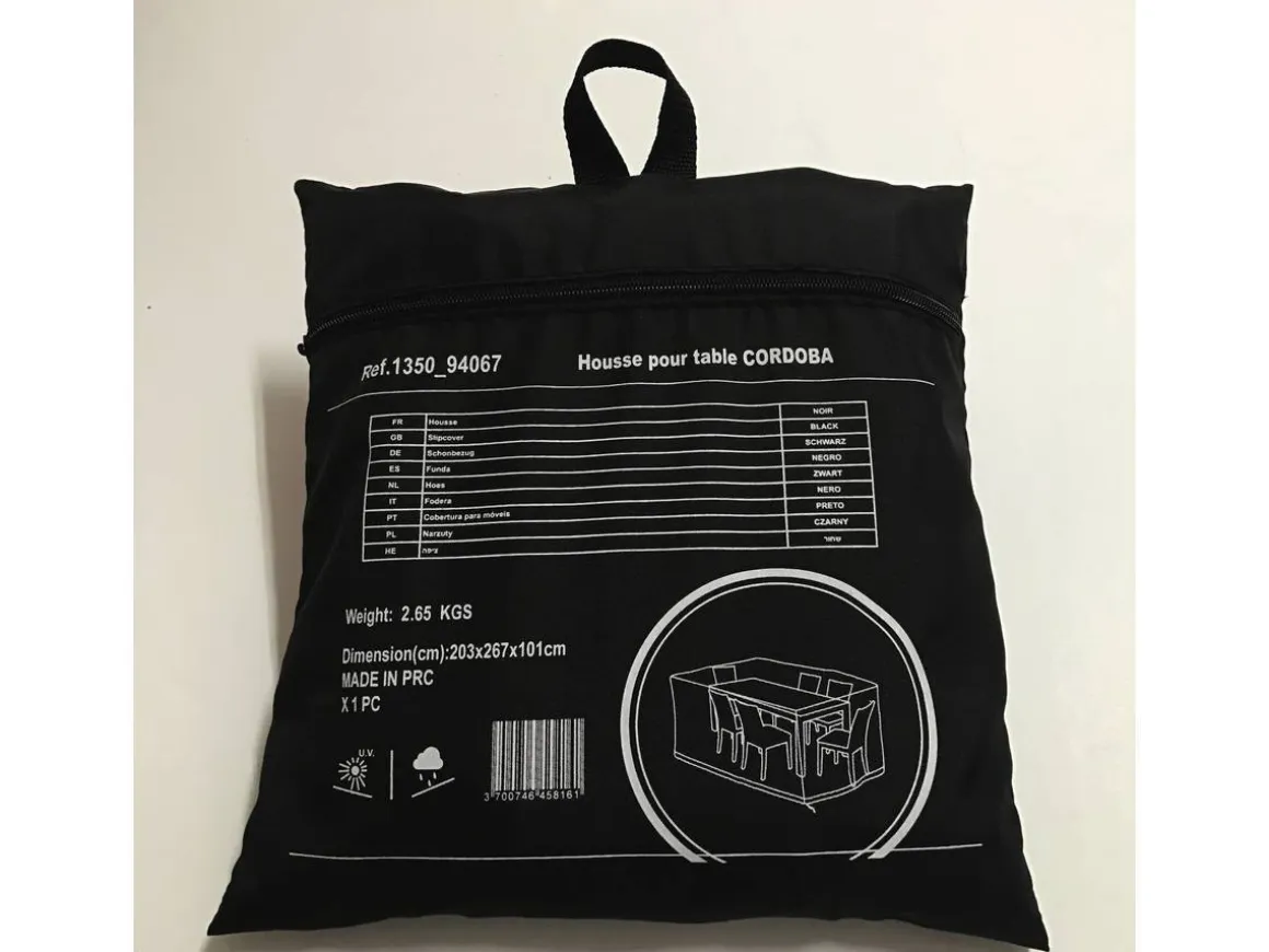 Housse de protection pour salon de jardin repas - 267 x 203 x 101 cm - Noir