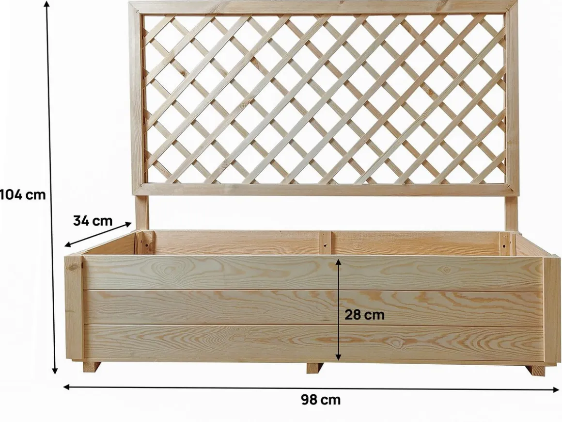 Jardinière en bois "Orpin" avec treillis - 98 x 34 x 104 cm