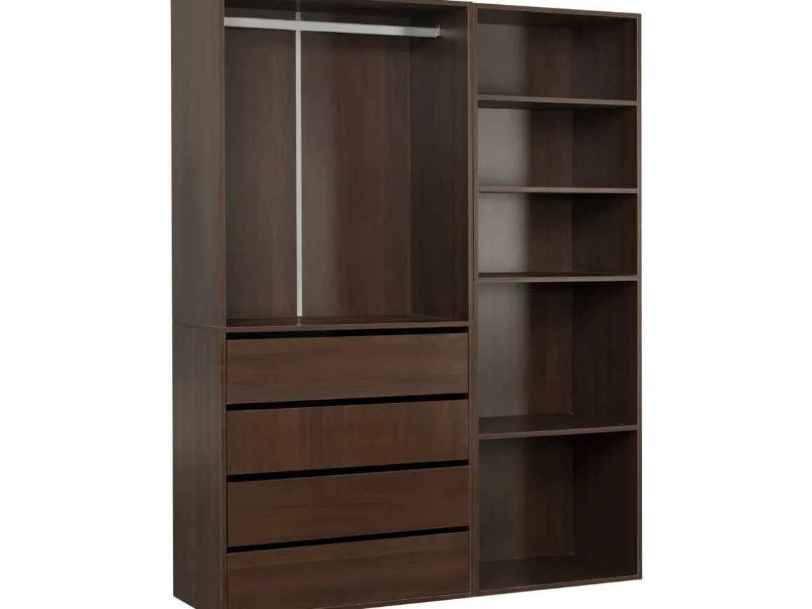 Kit dressing modulable avec penderie, 4 tiroirs et 5 étagères "Opéra" - 2 éléments - Marron