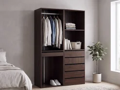 Kit dressing modulable avec penderie, porte-pantalons, 5 tiroirs et 2 étagères