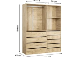 Kit dressing modulable avec penderie, 9 tiroirs et 2 étagères 