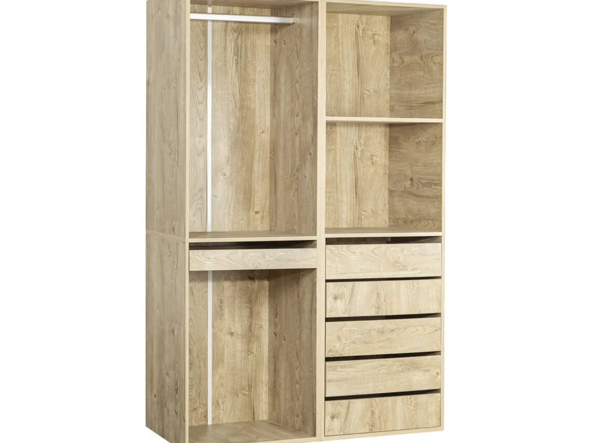 Kit dressing modulable avec penderie, porte-pantalons, 5 tiroirs et 2 étagères "Opéra" - 2 éléments - Beige