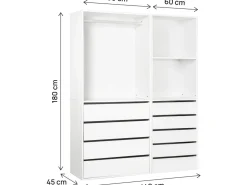 Kit dressing modulable avec penderie, 9 tiroirs et 2 étagères "Opéra" - 2 éléments - Blanc