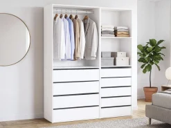 Kit dressing modulable avec penderie, 9 tiroirs et 2 étagères 