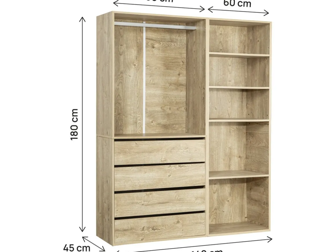 Kit dressing modulable avec penderie, 4 tiroirs et 5 étagères "Opéra" - 2 éléments - Beige