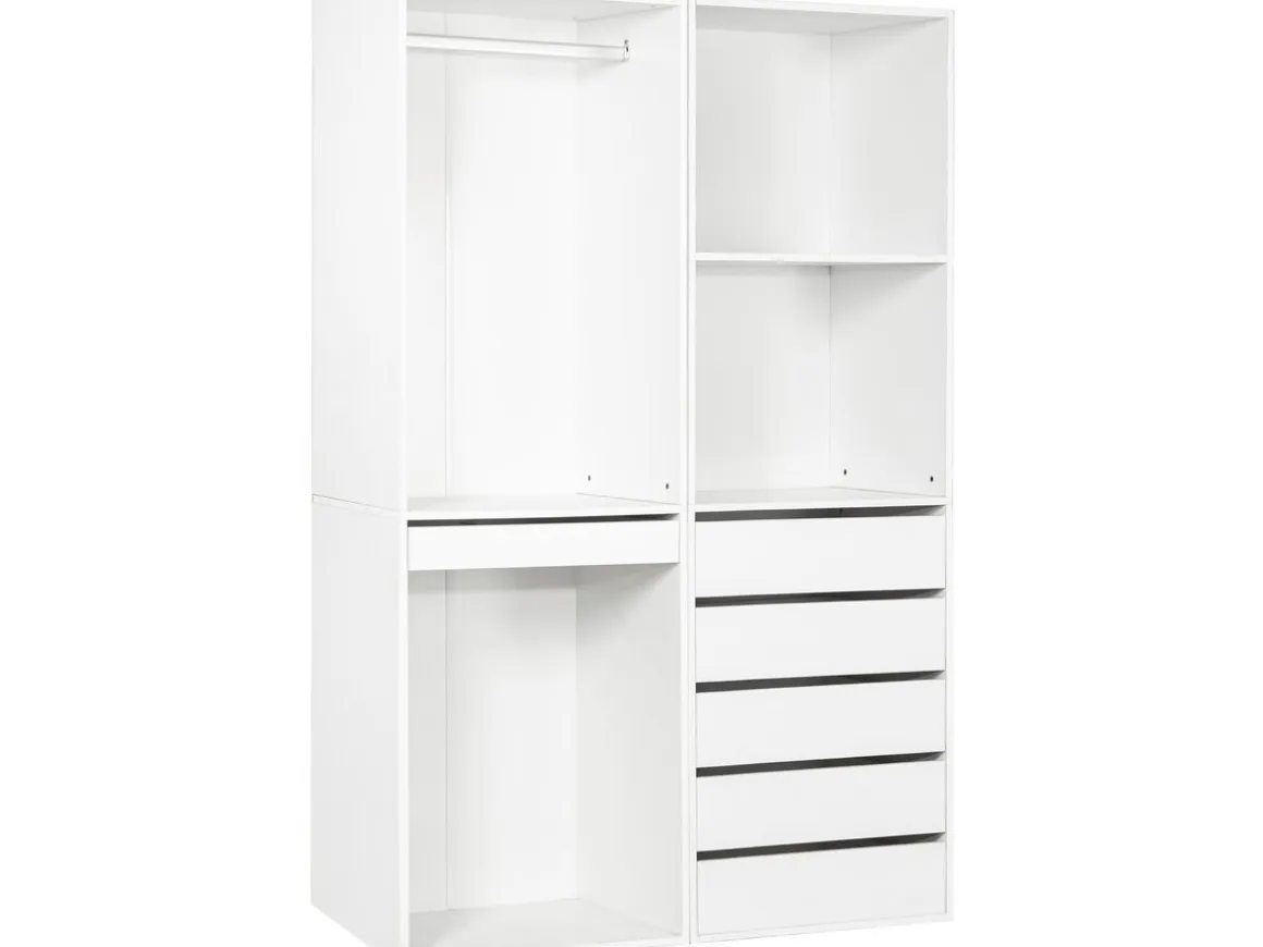 Kit dressing modulable avec penderie, porte-pantalons, 5 tiroirs et 2 étagères "Opéra" - 2 éléments - Blanc