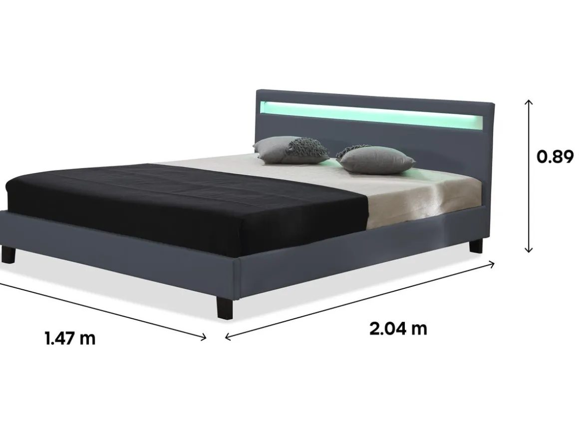 Lit avec LED "Maria" - 140 x 190 cm - Gris