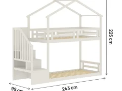 Lit cabane superposé avec escalier en bois "Oriana" - 90 x 190 cm - Beige