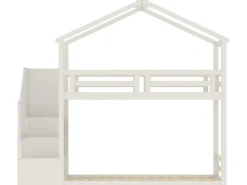 Lit cabane superposé avec escalier en bois 