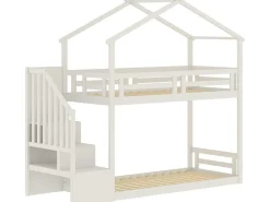 Lit cabane superposé avec escalier en bois 