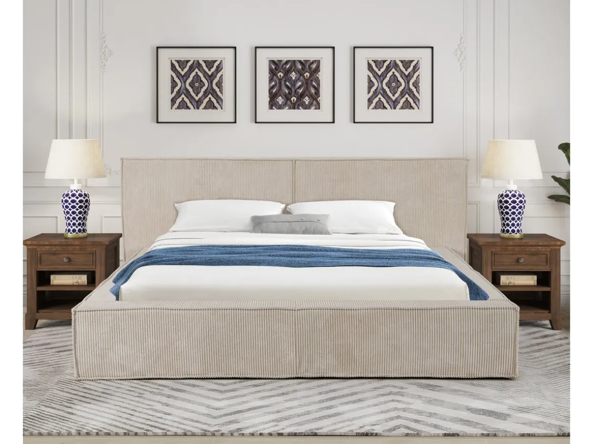 Lit coffre en velours côtelé "Courchevel" - 180 x 200 cm - Beige