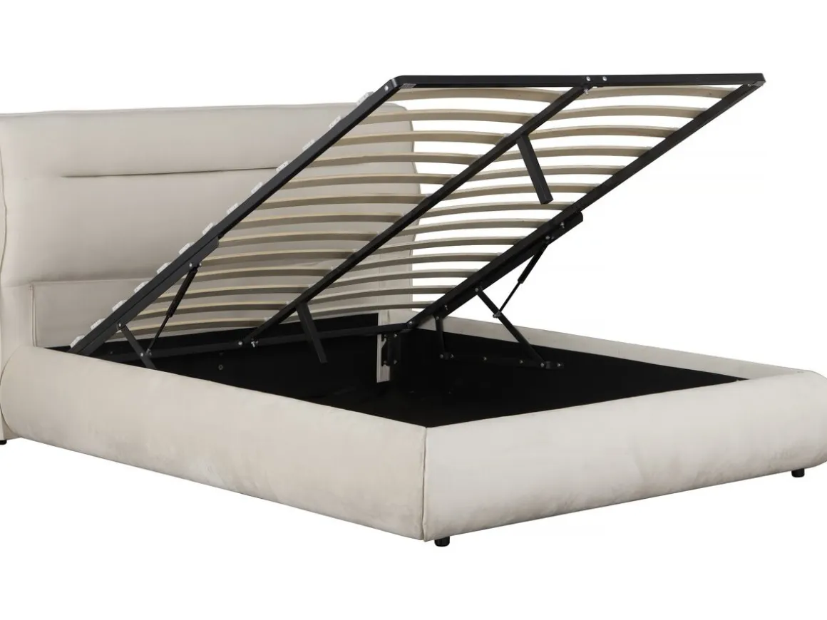 Lit double avec coffre en velours "Chamonix" - 160 x 200 cm - Beige