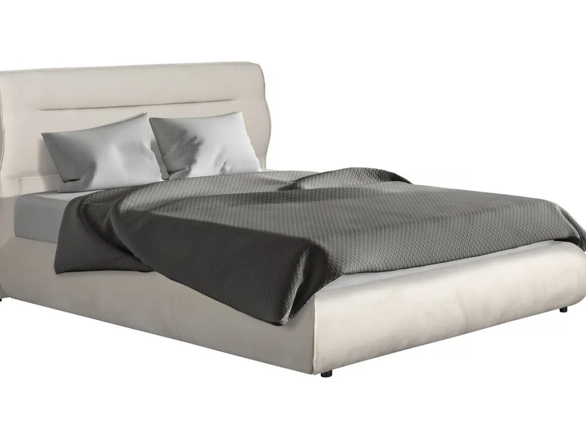Lit double avec coffre en velours "Chamonix" - 140 x 190 cm - Beige