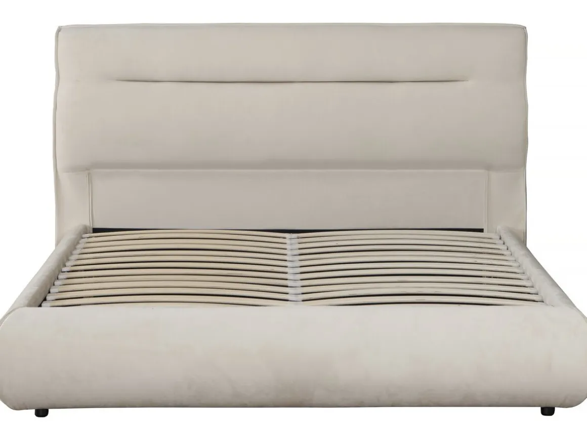 Lit double avec coffre en velours "Chamonix" - 140 x 190 cm - Beige