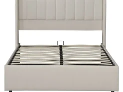 Lit double en lin avec coffre "Saint-Moritz" - 160 x 200 cm - Beige