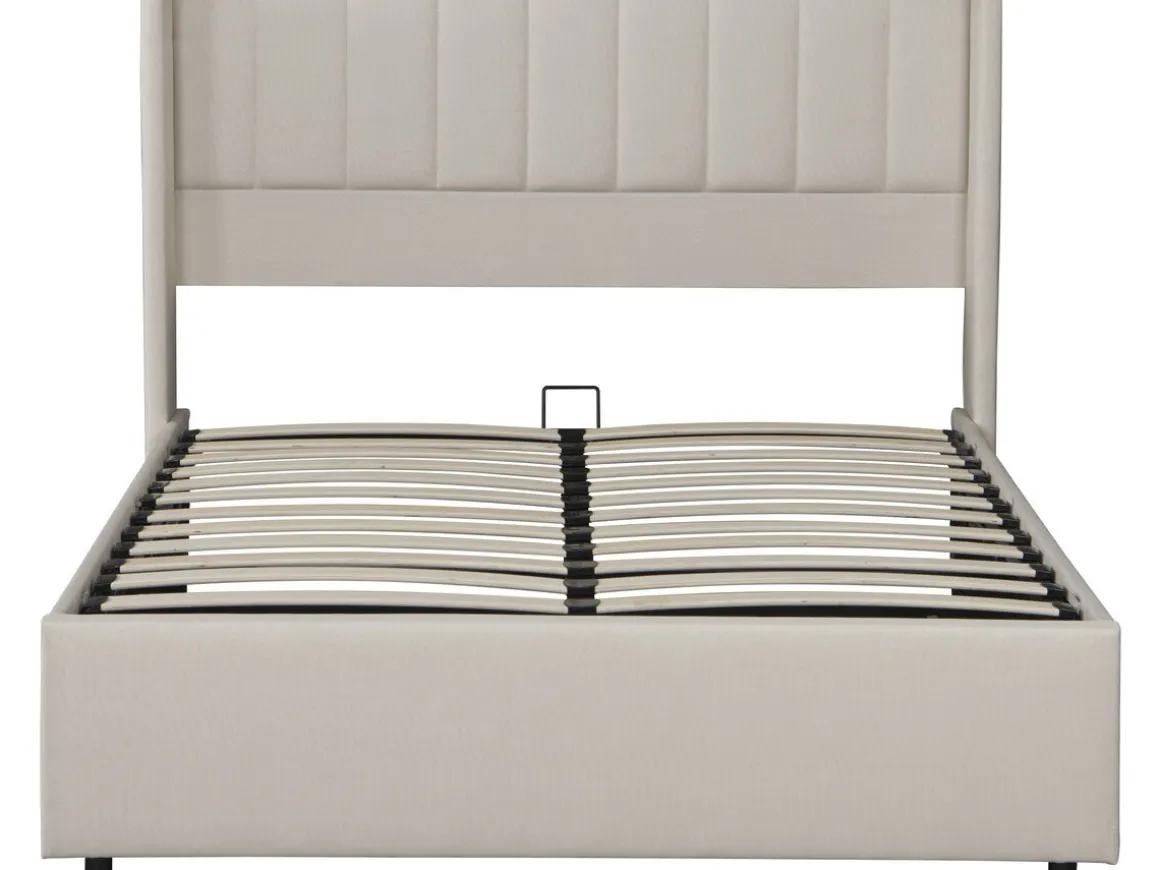 Lit double en lin avec coffre "Saint-Moritz" - 160 x 200 cm - Beige