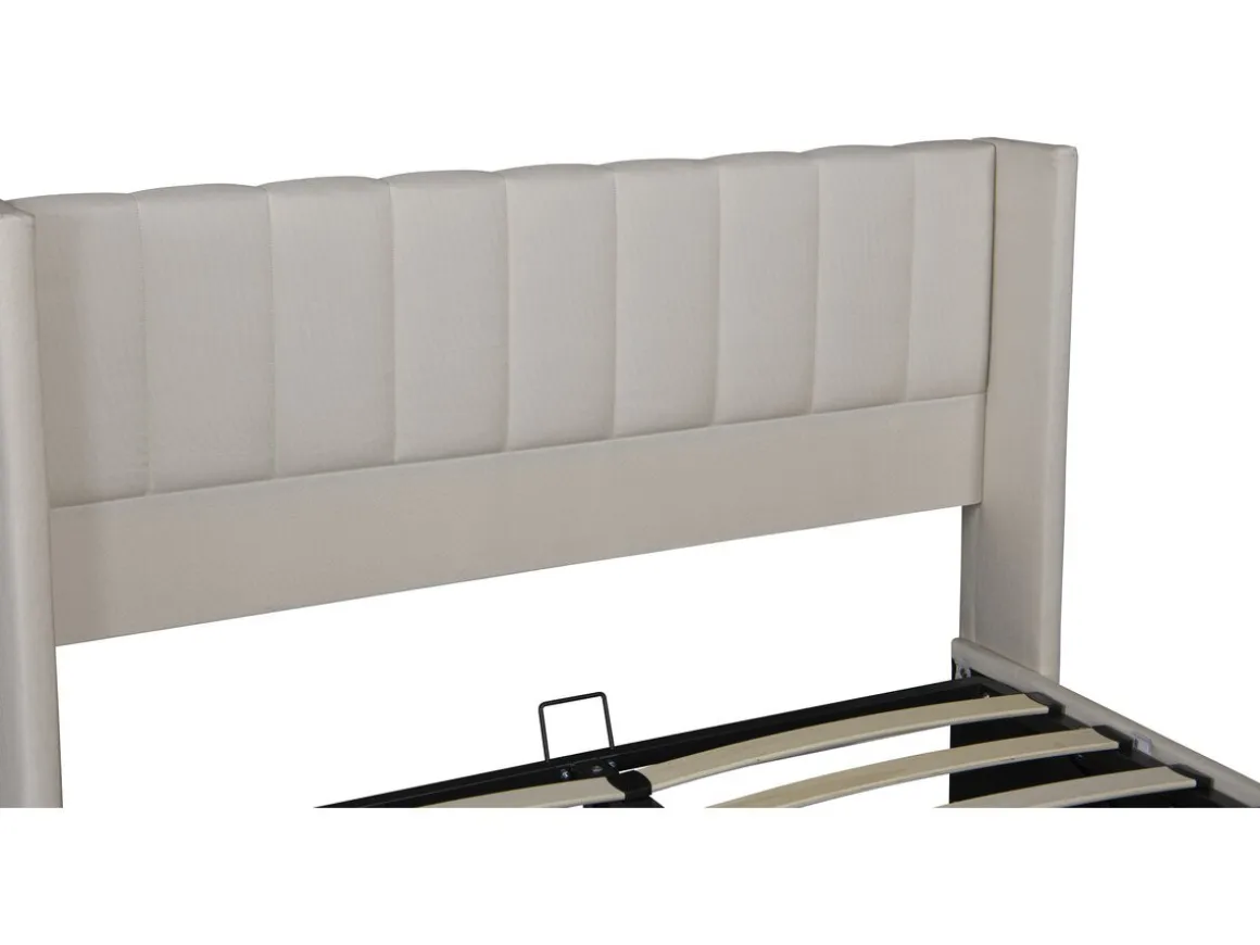 Lit double en lin avec coffre "Saint-Moritz" - 160 x 200 cm - Beige