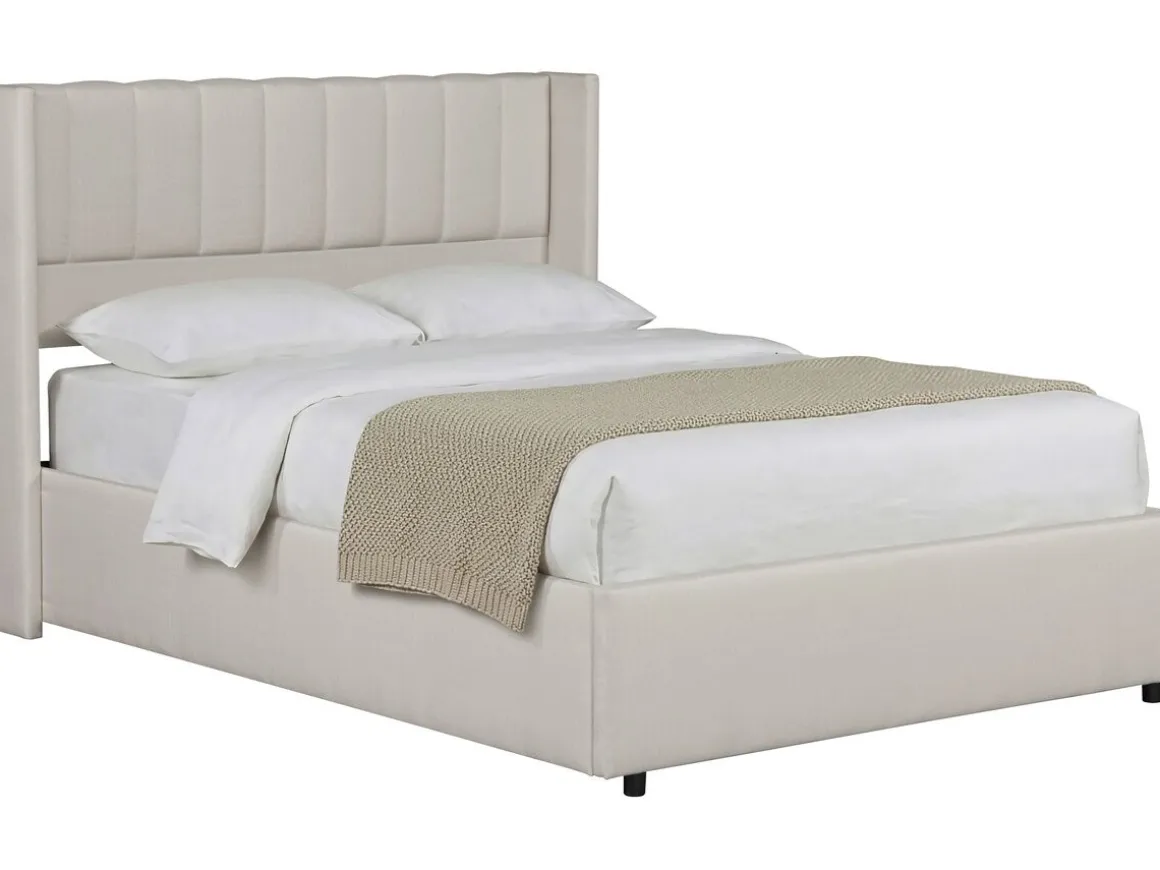 Lit double en lin avec coffre "Saint-Moritz" - 140 x 190 cm - Beige