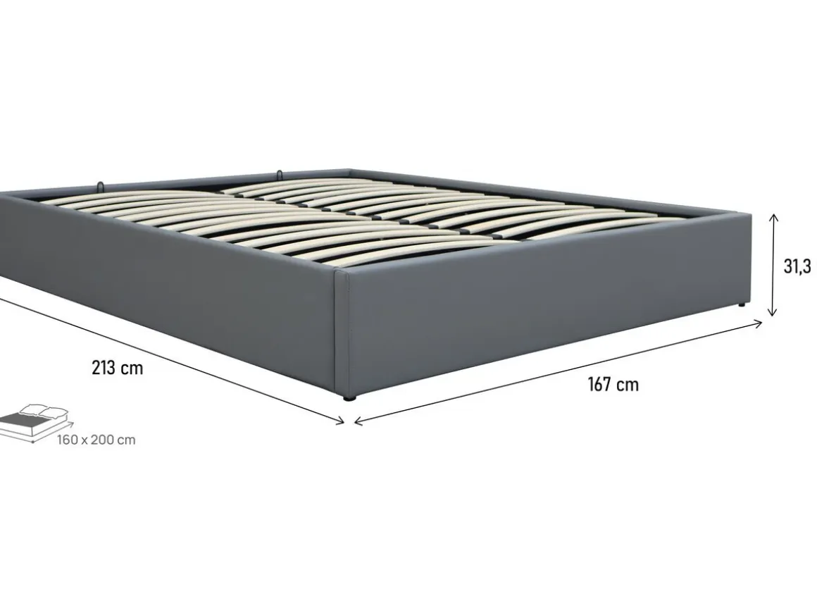 Lit double en PVC avec coffre "Ava" - 160 x 200 cm - Gris
