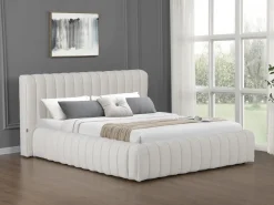 Lit double en tissu avec coffre "Tignes" - 140 x 190 cm - Beige