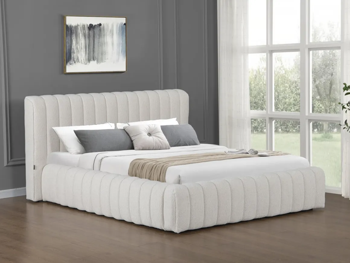 Lit double en tissu avec coffre "Tignes" - 140 x 190 cm - Beige