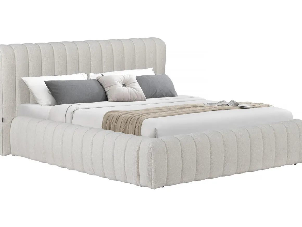 Lit double en tissu avec coffre "Tignes" - 140 x 190 cm - Beige