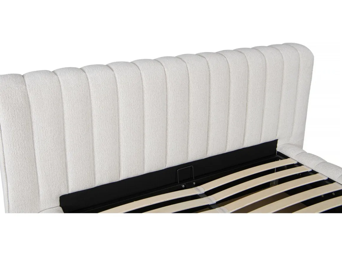 Lit double en tissu avec coffre "Tignes" - 140 x 190 cm - Beige