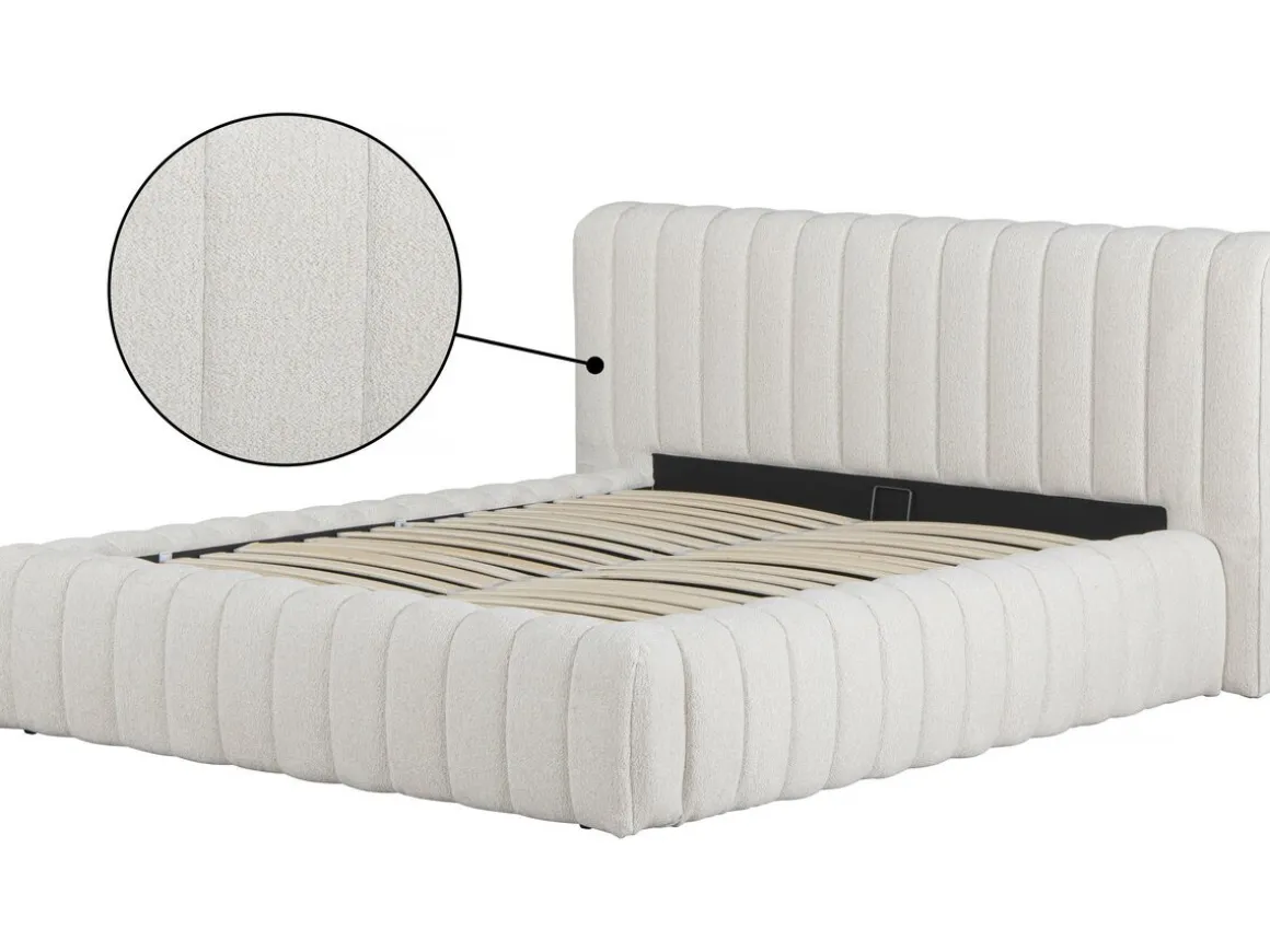 Lit double en tissu avec coffre "Tignes" - 140 x 190 cm - Beige