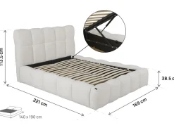 Lit double en tissu avec coffre 