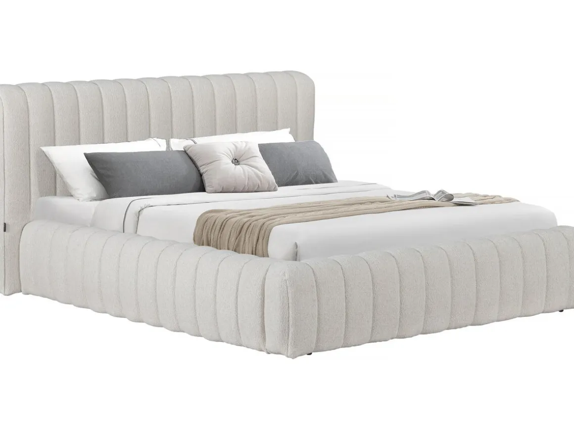 Lit double en tissu avec coffre "Tignes" - 160 x 200 cm - Beige