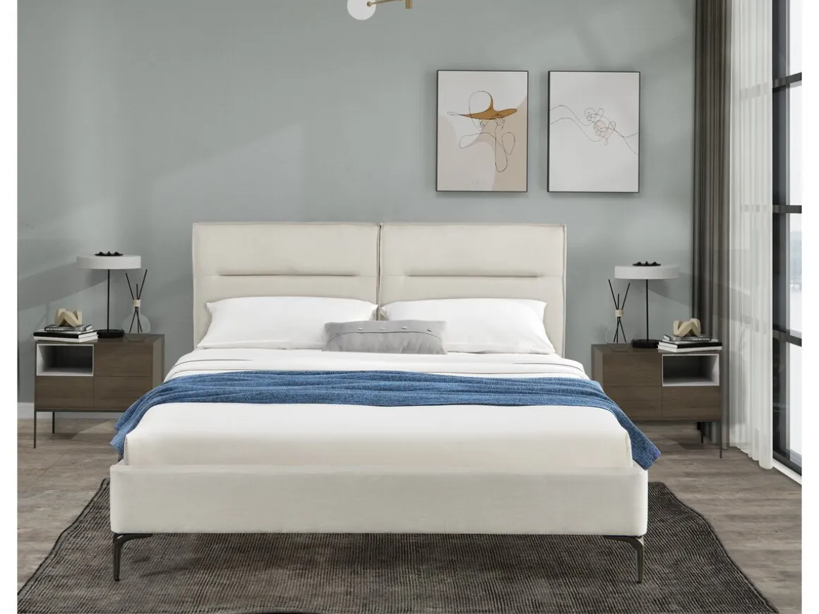 Lit double en tissu design "Moritz" - 180 x 200 cm - Beige