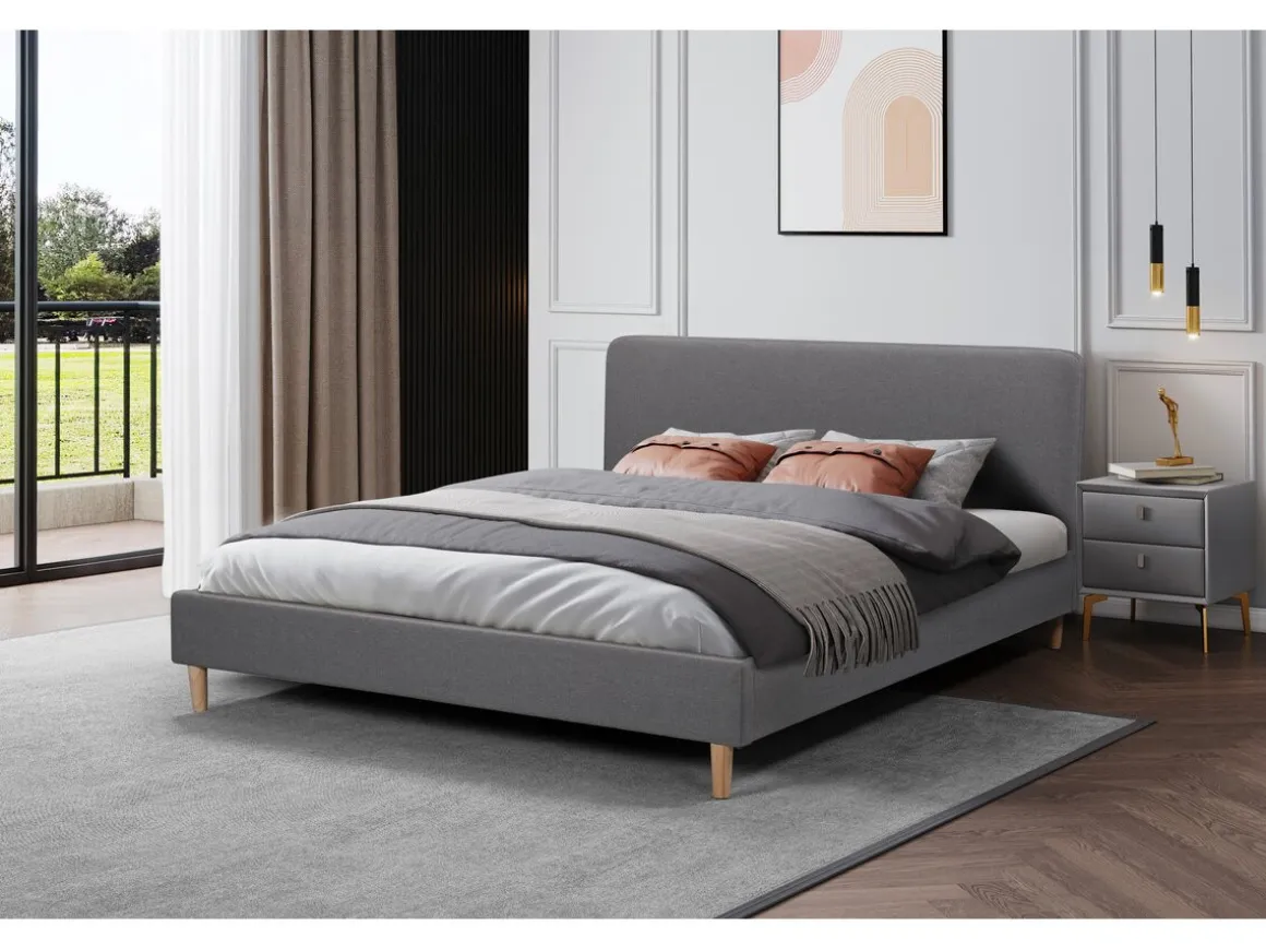 Lit double en tissu "Louise" - 140 x 190 cm - Gris