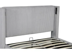 Lit double en velours côtelé avec coffre et lampe intégré "Cortina" - 160 x 200 cm - Gris