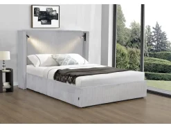 Lit double en velours côtelé avec coffre et lampe intégré 