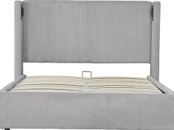 Lit double en velours côtelé avec coffre et lampe intégré 