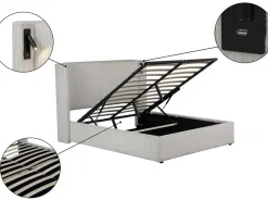 Lit double en velours côtelé avec coffre et lampe intégré "Cortina" - 140 x 190 cm-  Beige