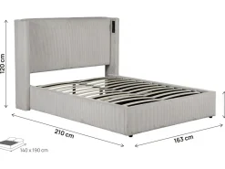 Lit double en velours côtelé avec coffre et lampe intégré 