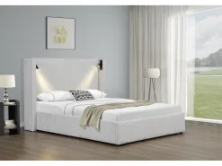 Lit double en velours côtelé avec coffre et lampe intégré 