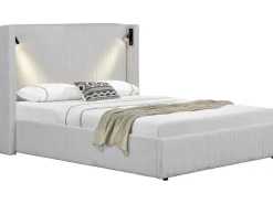 Lit double en velours côtelé avec coffre et lampe intégré 