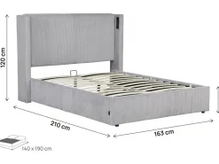 Lit double en velours côtelé avec coffre et lampe intégré 