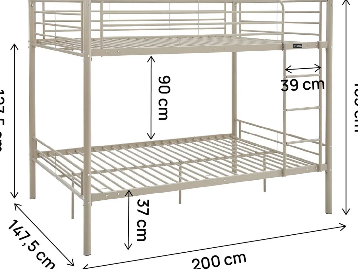 Lit double superposé avec sommier inclus "Adam" - 140 x 190 cm - Taupe