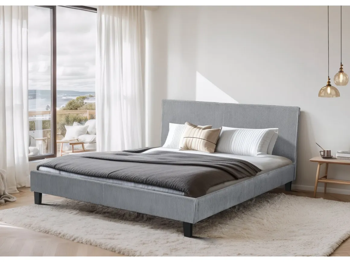 Lit en Velours Cotelé "Ambre" - 160 x 200 - Gris
